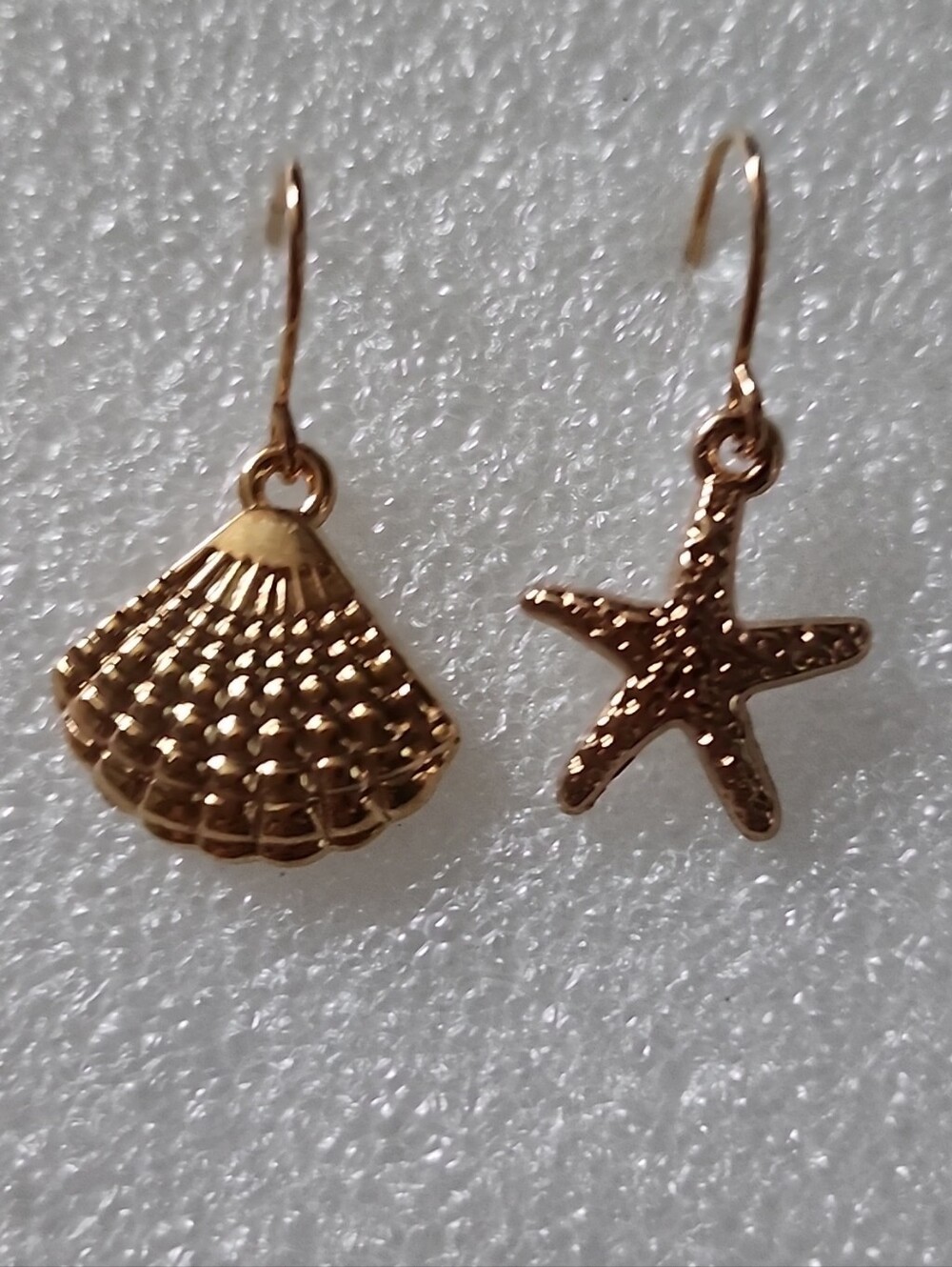Hand Crafted Gold Shell & Starfish Drop Earrings